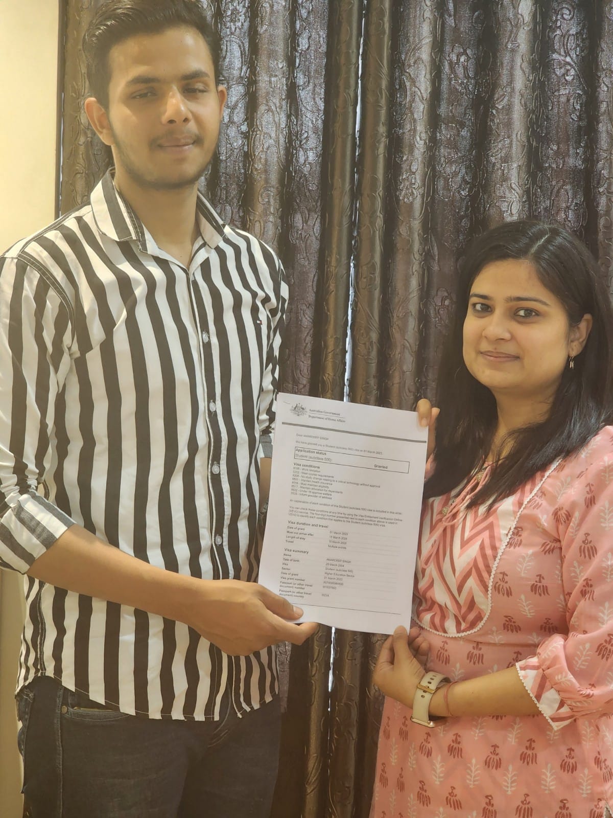 Visa or offer letter awarded to successful immigration consultancy client